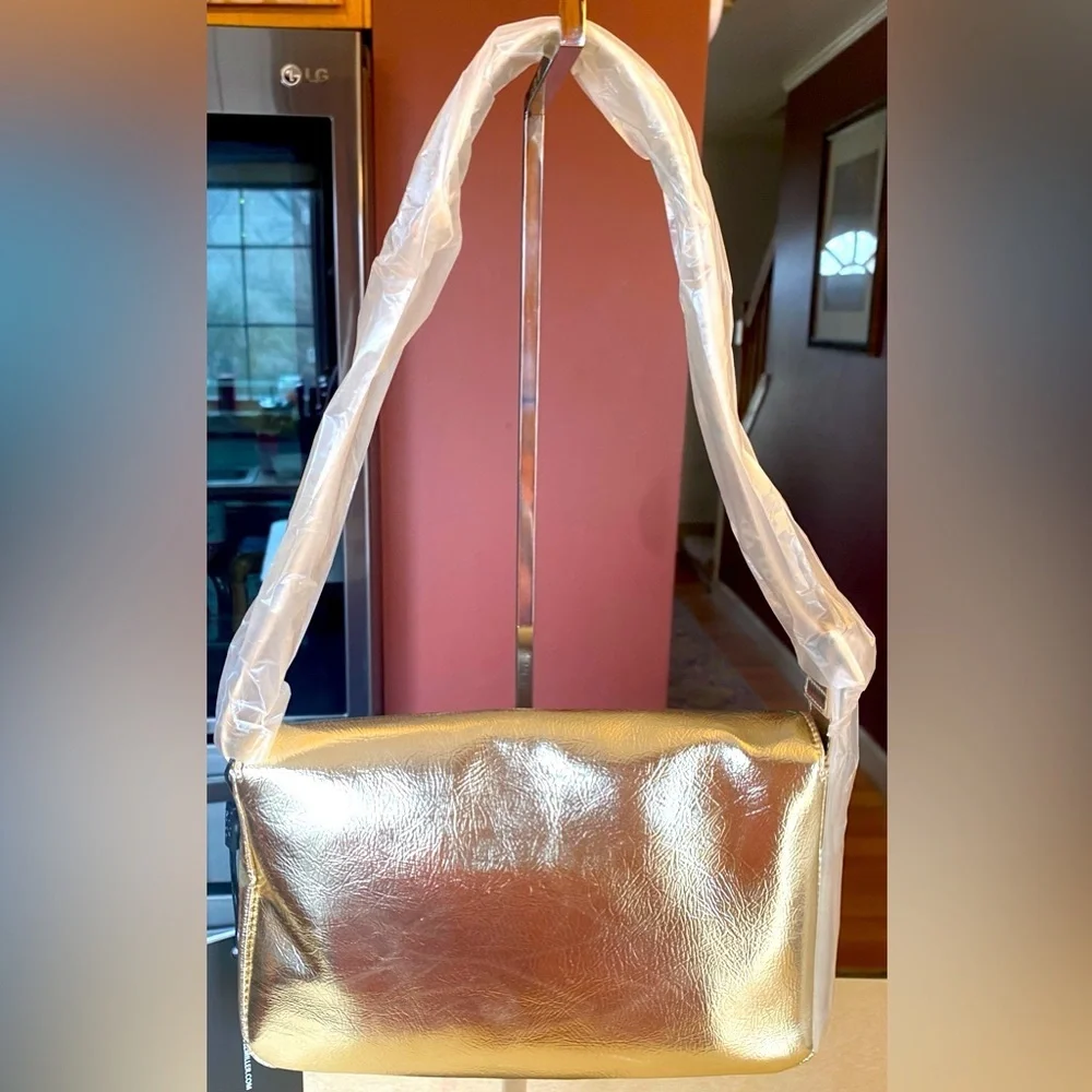 NICOLE MILLER Gold Metallic Shoulder Bag, NWT